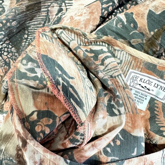 Vintage 80s Maxi Shirt Dress XL Koi Fish Sea Shells Beach Artsy Boho Crinkle - Picture 8 of 11